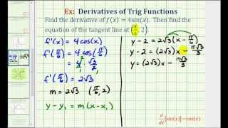 Ex Find the Derivative and Equation of Tangent Line for a Basic Trig Function [upl. by Ellene176]