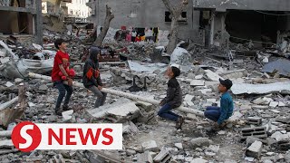 Gazan children build games out of rubble on Eid alFitr [upl. by Ayisan]