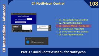 C NotifyIcon Control  Part 3  Build Context Menu  C Advanced 108 [upl. by Sirromad]