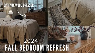 Small Bedroom makeover  Early fall decorate with me  Diy faux wood dresser  karrielynn [upl. by Merill322]