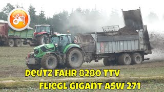 Spreading Manure 2022  Deutz Fahr 8280 TTV amp Fliegl Gigant ASW 271 manure spreader [upl. by Tiffanle]