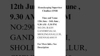 Housekeeping Supervisor Citadines OMR [upl. by Adyahs918]