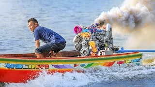 Drag Racing Turbo Longtail Thai Riverboats in Bangkok [upl. by Moncear]