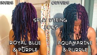 Split Dye Hair  Half Violet Gem and Half Royal BlueAquamarine Locs [upl. by Fauver69]