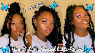 DISTRESSED BUTTERFLY LOCS  NO CROCHET Braiding and styling distressed butterfly locs  SA youtuber [upl. by Yelnoc765]