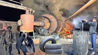 Amazing Process Of Recycling Tires into Oil  Incredible Effort Extracted Black Oil From Old Tires [upl. by Anglim]