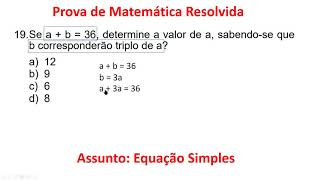 Equações Simples COMCAP GARI IESES QUESTÂO 19 2016 Matemática Resolvida Passo a Passo [upl. by Dido]