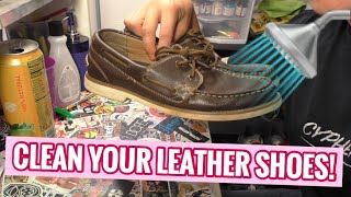 HOW TO CLEAN LEATHER BOAT SHOES AT HOME CHEAP [upl. by Oshinski]