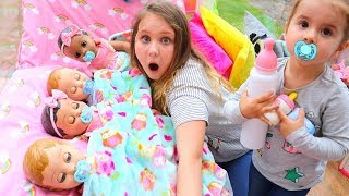 Kids Pretend Play with Baby Dolls feeding and night time routine video [upl. by Savina403]