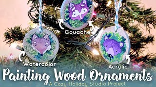 Painting Wood Ornaments 3 Ways  Acrylic Gouache amp Watercolor [upl. by Pascasia]