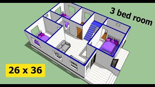 26 x 36 house plan with 3d elevation II 26 x 36 ghar ka naksha II 26 x 36 home design [upl. by Nahtnamas]