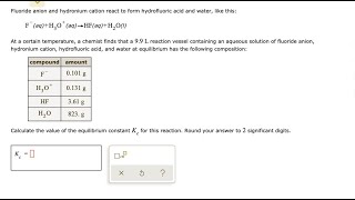 Fluoride anion and hydronium cation react to form hydrofluoric acid and water like this aq  H2O aq [upl. by Neelhtak]