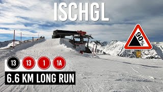 66km long run via pistes 13 13 1 1a in Ischgl Samnaun [upl. by Annauj749]