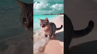 A cat explores the sands of Grace Bay Beach in Turks and Caicos enjoying the crystalclear waters [upl. by Adnik]