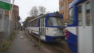 Latvia Riga tram 5 ride from Ganibu dambis to Mīlgrāvis [upl. by Eirrab]