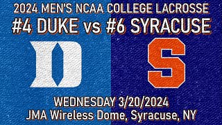 2024 Lacrosse Duke vs Syracuse Full Game 32024 Men’s College Lacrosse [upl. by Laaspere587]