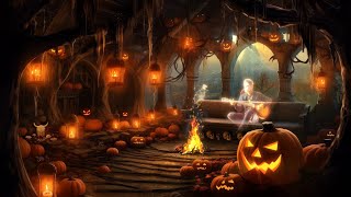 Haunted Castle Halloween Ambience with Relaxing Spooky Guitar Sounds Crackling Fire amp White Noise [upl. by Sremmus122]