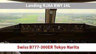 B777 Cockpit view  landing in Tokyo Narita Runway 16L [upl. by Pang123]