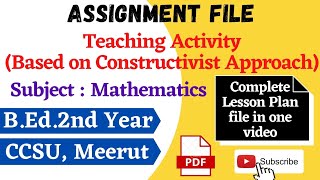 Mathematics Lesson Plan Based on Constructivist Approach  BEd 2nd Year  ccsu [upl. by Arabela]