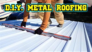 How to install 5Rib Metal Roofing panels on solid sheet decking for beginners [upl. by Inittirb490]