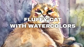 Live painting tutorial  learn how to paint a cute fluffy cat with watercolor on paper [upl. by Aidiruy521]