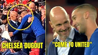 Footage Erik Ten Hag Went to Chelsea Dugout to Meet Hakim Ziyech Ahead of Match  Bruno vs Enzo [upl. by Alohs]