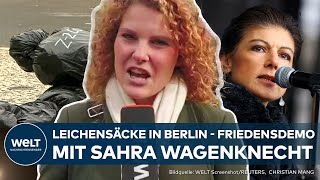 BERLIN Leichensäcke am Brandenburger Tor  Sahra Wagenknecht soll auf Friedensdemo Rede halten [upl. by Nymzaj770]