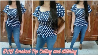 DIY Smocked Summer Top Cutting and stitching Diy Shirred Top  English Subtitles The hidden crafter [upl. by Bertie]