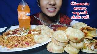 EATING CHAWMINMOMOVEG ROLL CHAW ROLL🔥STREET FOOD CHALLENGE MOMOS EATING CHALLENGE FRANKYASMR [upl. by Onabru]