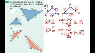 1 Os triângulos de cada item são semelhantes Determine o valor de x e y indicado em cada caso [upl. by Catie]