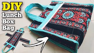 Super Easy  Lunch box bag making at home handbag bag cutting and stitching Tote Bag  Picnic Bag [upl. by Aleda]