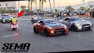 SEMA Parade  Supercars of Las Vegas Terrorizing the Streets GTRs Lambo V12 Pagani Ferrari [upl. by Donela]