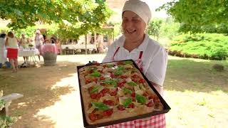 Today at La Vialla Stefania prepares focaccia with cherry tomatoes [upl. by Kerwon]