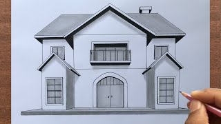 How to Draw a House in 1Point Perspective [upl. by Christy146]