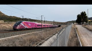 Tren AVLO S106 AVRIL RENFE entrando al túnel de Sax línea AVE Madrid  Alicante eldarail [upl. by Carew]