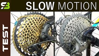 Shimano XTR  XT vs Sram XX1 Eagle  Shifting Performance In Slow Motion [upl. by Odlabso]