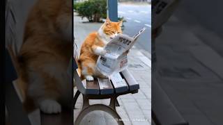 Cat read newspaper cat [upl. by Jara622]