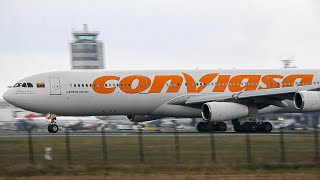 Conviasa Airbus A340313 YV3507 Heavy Takeoff From Belgrade Airport With ATC [upl. by Nagol484]