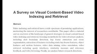 A Survey on Visual Content Based Video Indexing and Retrieval [upl. by Annawt]