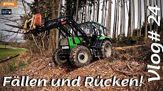 Vlog24 Endlich wieder Waldarbeit Fällen und Holzrücken mit Deutz DX 360 und Tajfun Seilwinde [upl. by Chrystal]