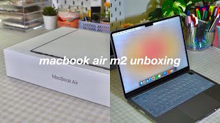 macbook air m2 space gray unboxing 📦  aesthetic setup 🏵️ customizing amp accessories [upl. by Llerrot]