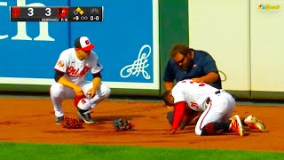 Cedric Mullins Austin Slater Collision Collide Injury  Giants vs Orioles 2024 MLB Highlights [upl. by Leibman838]