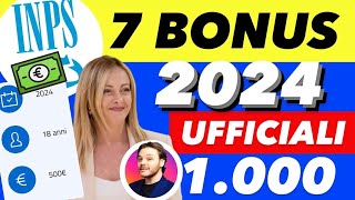 ULTIM’ORA INPS 🔴7 BONUS 2024 💶 1000€ 500€ 110€ NUOVE CARTE  BONUS MAMME ✅GIOVANI [upl. by Attiuqehs]