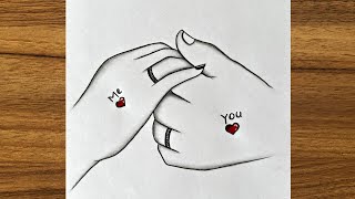 Romantic couple holding hands drawing  Valentine day drawing  Easy drawing ideas for beginners [upl. by Kurys809]