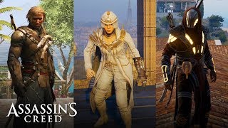 Assassins Creed  ALL SPECIAL OUTFITS with Gameplay Unique Legendary SkinsGearsArmors [upl. by Nykal]