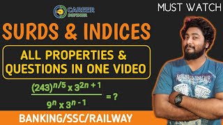 Surds and Indices Tricks  Concept Properties amp Questions  BankingSSCRailway  Career Definer [upl. by Laven983]