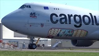 CargoLux 45th Anniv Huge Decal Boeing 7478F Delivery Flight  KPAE Paine Field [upl. by Yssor]