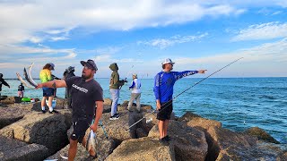 Port Aransas Jetty Fishing Spanish Mackerel  Catch and Cook [upl. by Niledam]