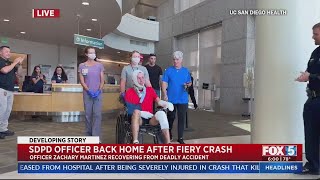 SDPD officer back home after fiery crash [upl. by Mundford]