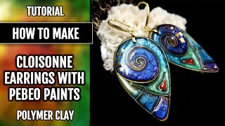 Free Video Tutorial How to make Cloisonne Polymer Clay Bronze Earrings with Pebeo paints [upl. by Uel17]